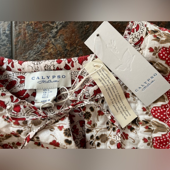 New women’s Calypso St Barth cotton quilt milkmaid boho flowy ruffle top. Large - Picture 8 of 16